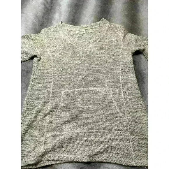 Liz Clairborne Sweater Large Gold Metallic Open Knit Kangaroo Pocket Pullover - Picture 9 of 10